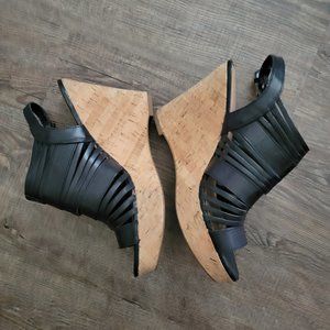 Franco Sarto  Leather Faux Cork Platform Wedge Heel Sandals 9 M pre owned